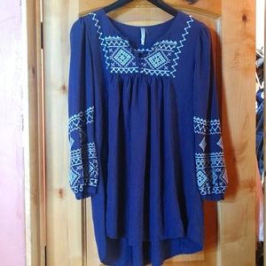 Monoreno Blue and White Embroidered Dress
